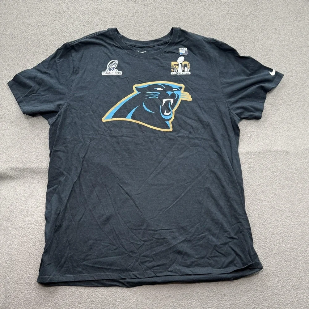 Carolina Panthers Shirt Mens 2XL Black NFL Football Super Bowl 50 Nike